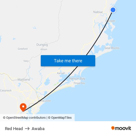 Red Head to Awaba map