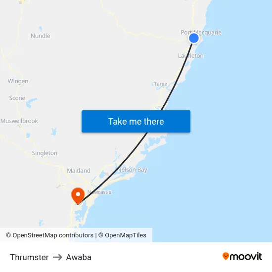Thrumster to Awaba map