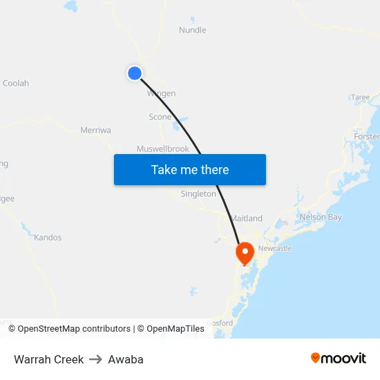 Warrah Creek to Awaba map