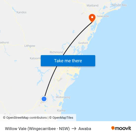 Willow Vale (Wingecarribee - NSW) to Awaba map