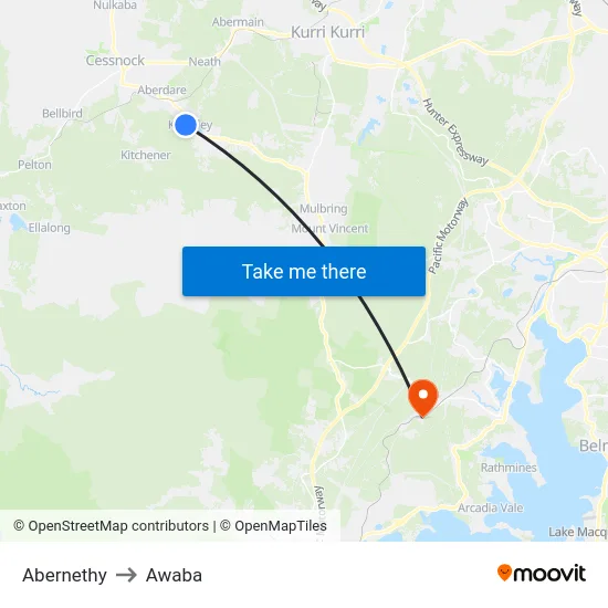 Abernethy to Awaba map