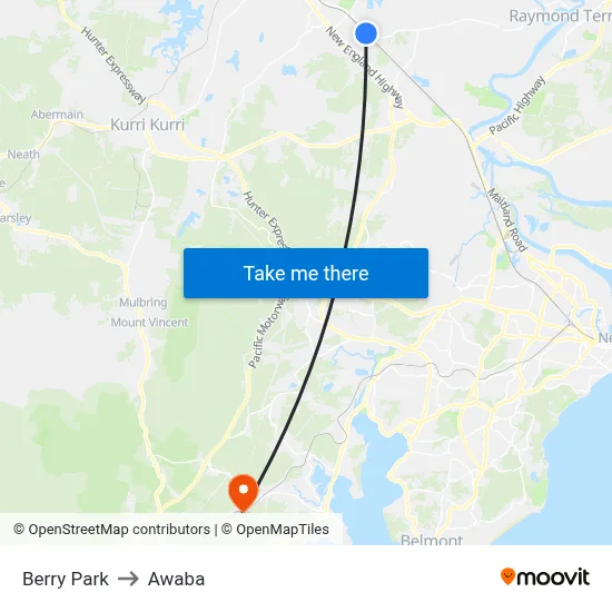 Berry Park to Awaba map