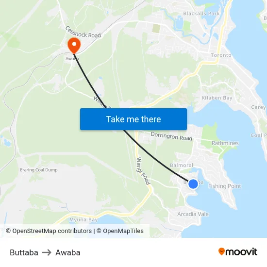 Buttaba to Awaba map