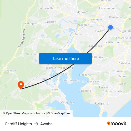 Cardiff Heights to Awaba map