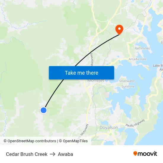 Cedar Brush Creek to Awaba map