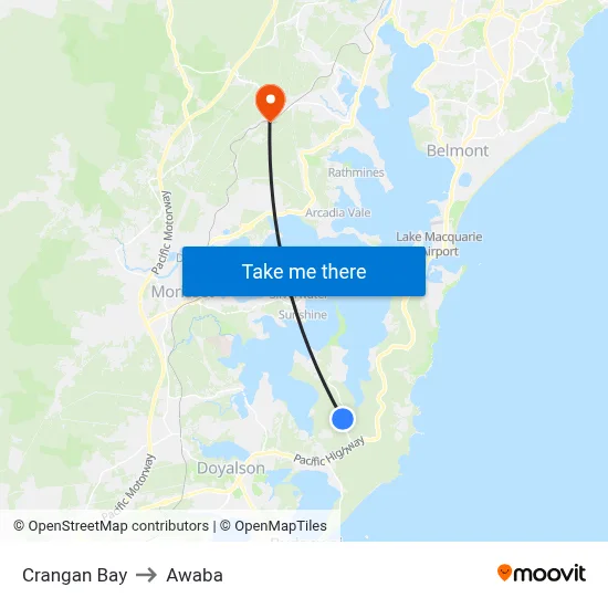Crangan Bay to Awaba map
