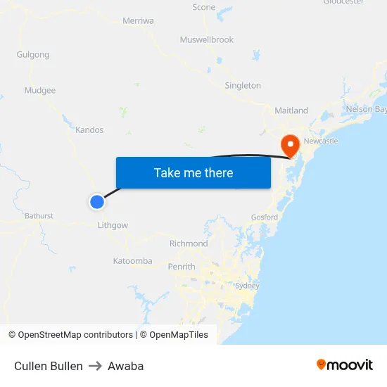Cullen Bullen to Awaba map