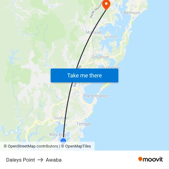 Daleys Point to Awaba map