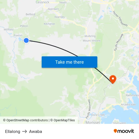 Ellalong to Awaba map