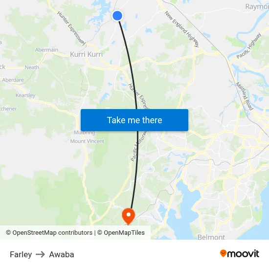 Farley to Awaba map