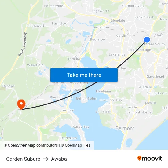 Garden Suburb to Awaba map