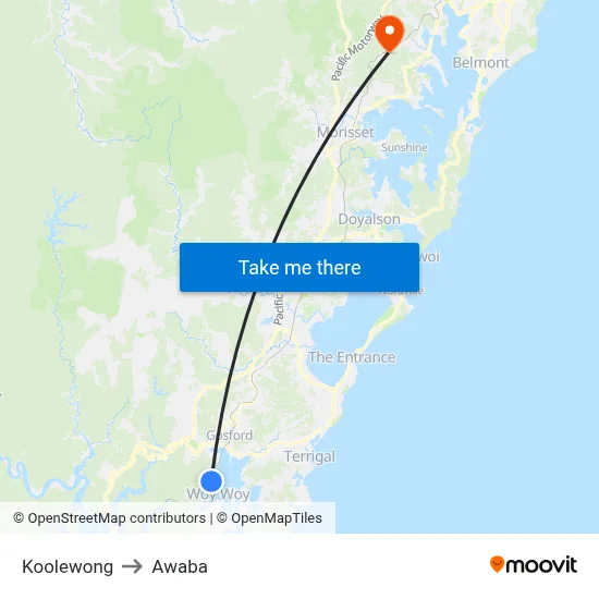 Koolewong to Awaba map