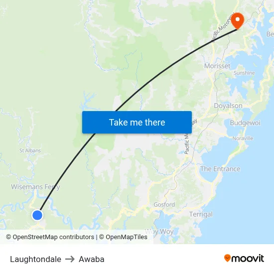Laughtondale to Awaba map