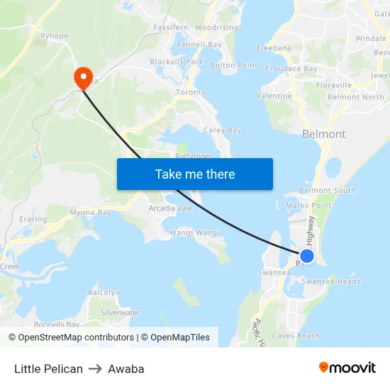 Little Pelican to Awaba map
