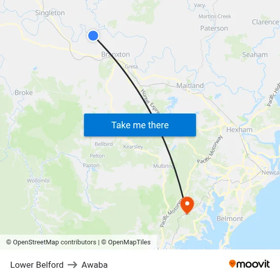 Lower Belford to Awaba map