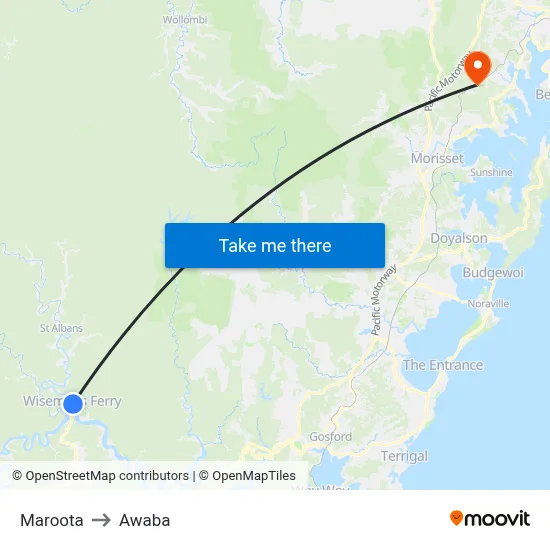 Maroota to Awaba map