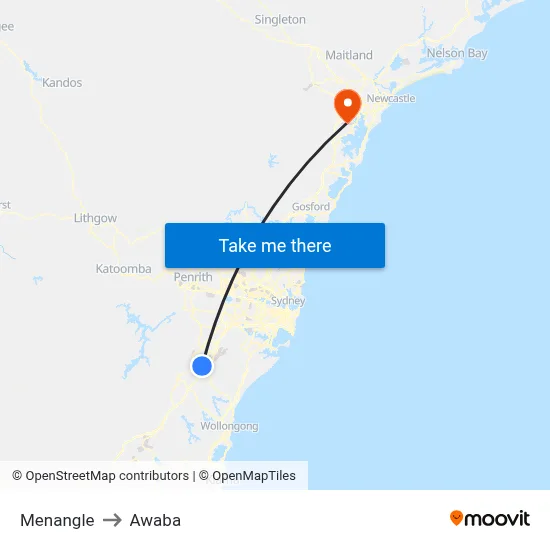 Menangle to Awaba map