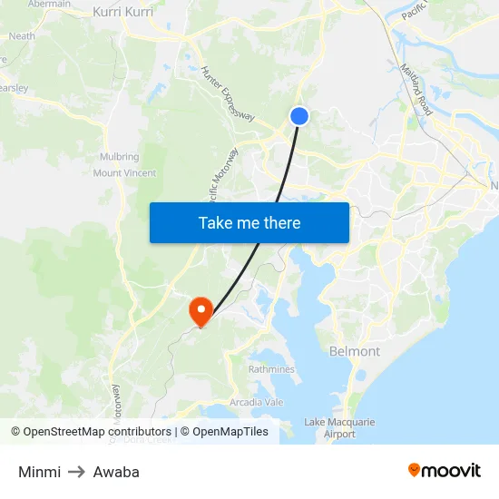 Minmi to Awaba map
