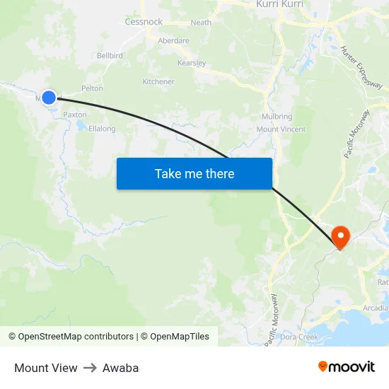 Mount View to Awaba map
