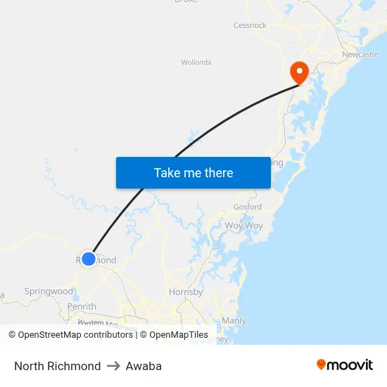 North Richmond to Awaba map