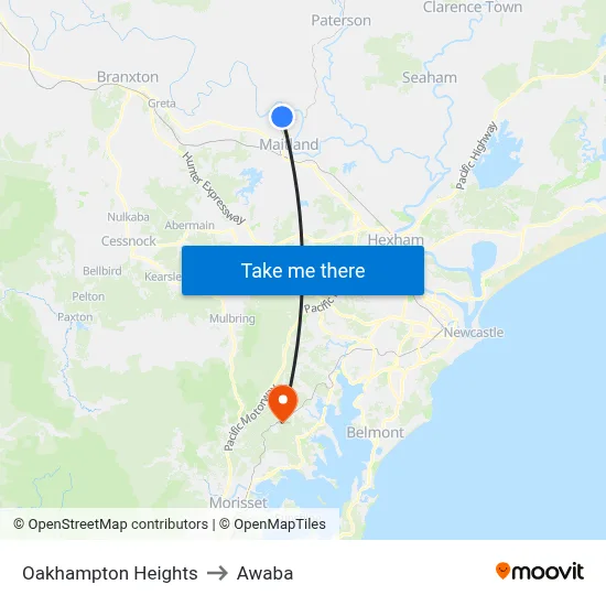 Oakhampton Heights to Awaba map