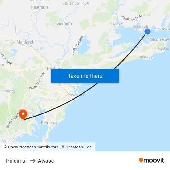 Pindimar to Awaba map