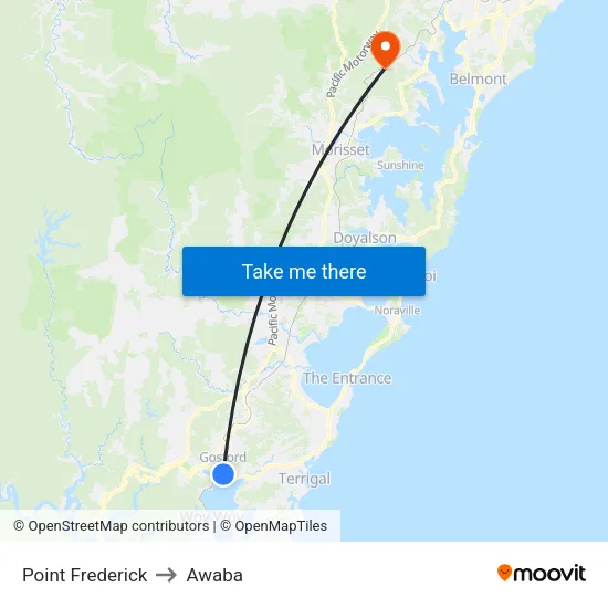 Point Frederick to Awaba map