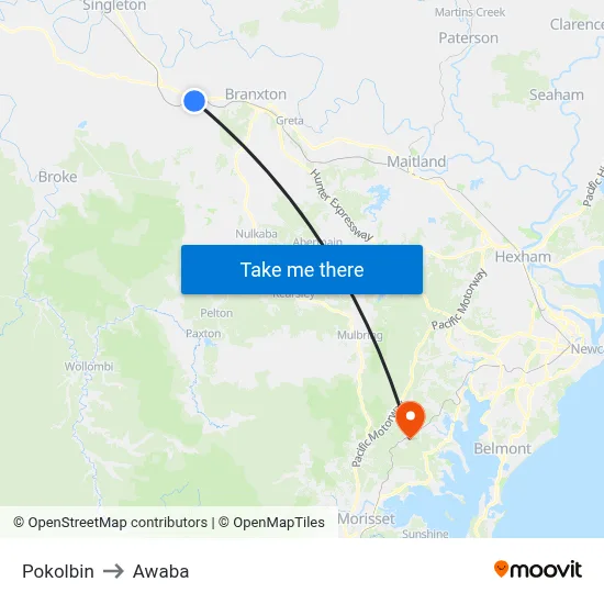 Pokolbin to Awaba map