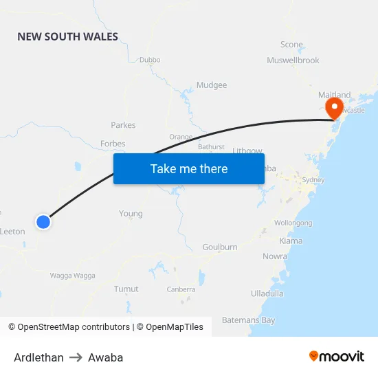 Ardlethan to Awaba map