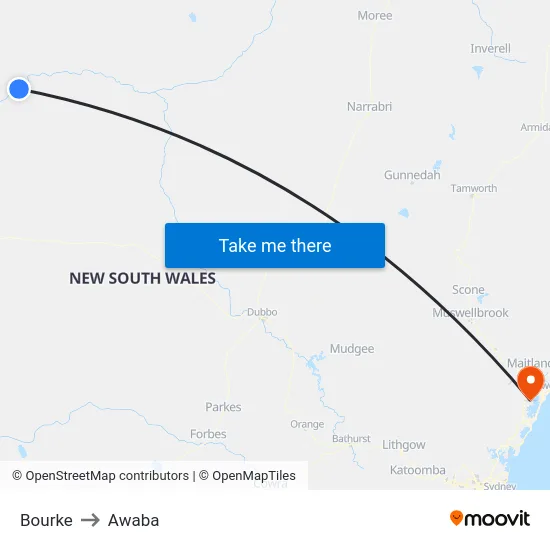 Bourke to Awaba map