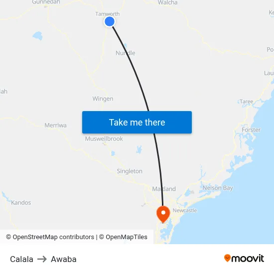 Calala to Awaba map