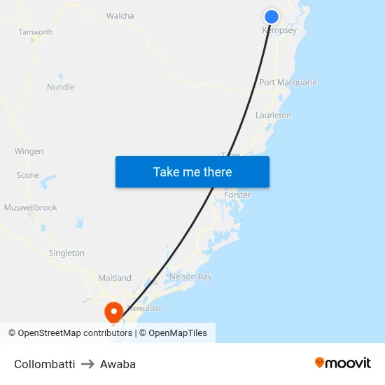 Collombatti to Awaba map