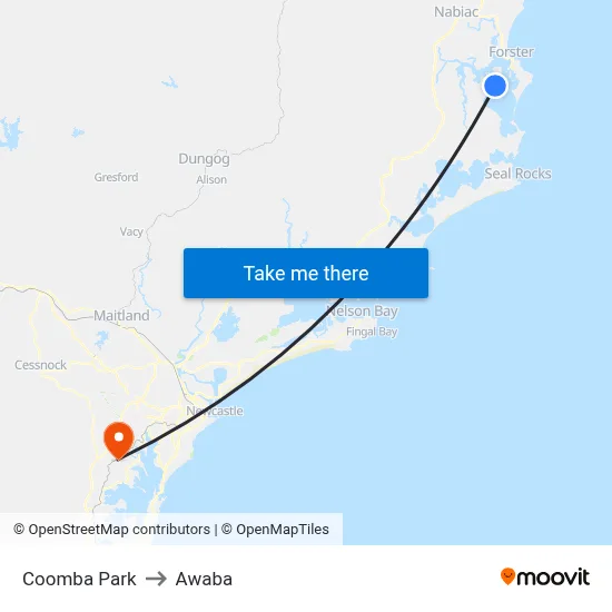 Coomba Park to Awaba map