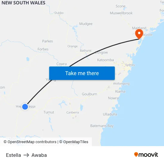 Estella to Awaba map