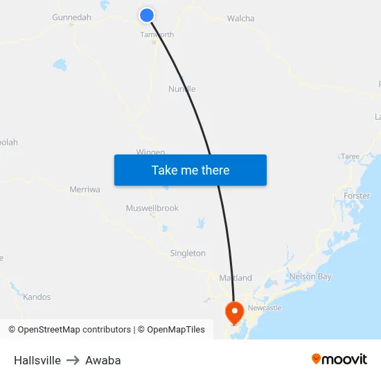 Hallsville to Awaba map