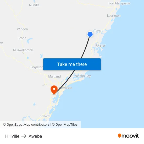 Hillville to Awaba map