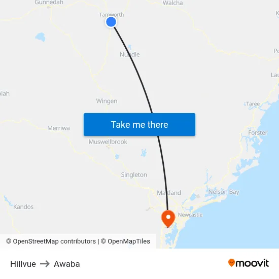 Hillvue to Awaba map