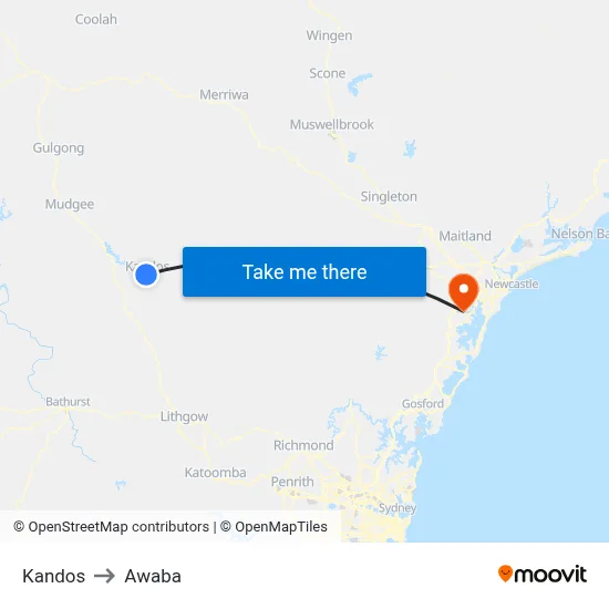 Kandos to Awaba map
