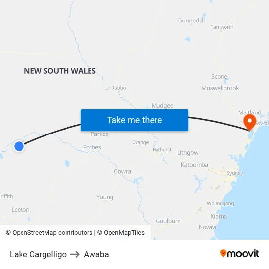 Lake Cargelligo to Awaba map