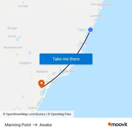Manning Point to Awaba map