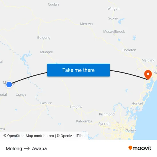 Molong to Awaba map