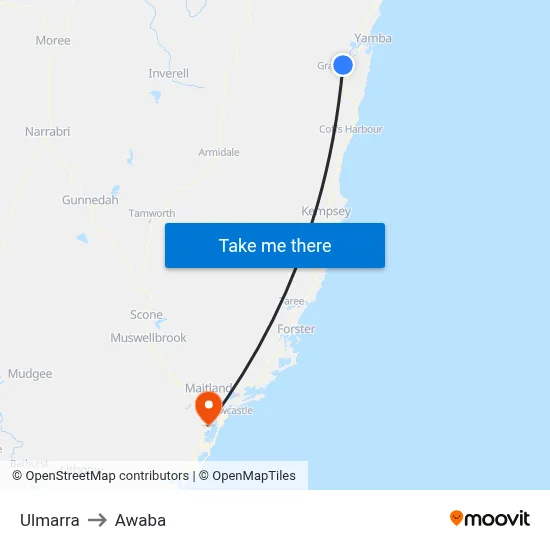 Ulmarra to Awaba map