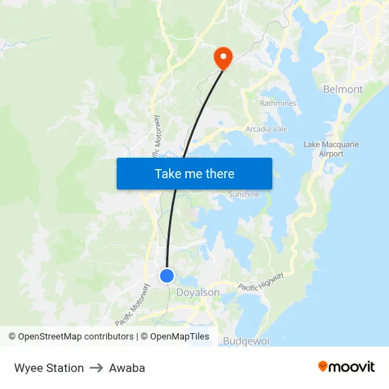 Wyee Station to Awaba map
