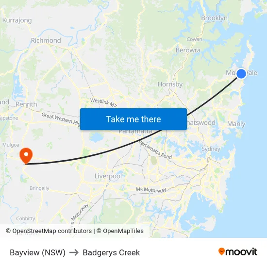 Bayview (NSW) to Badgerys Creek map