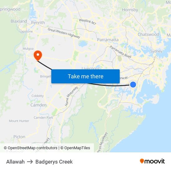 Allawah to Badgerys Creek map