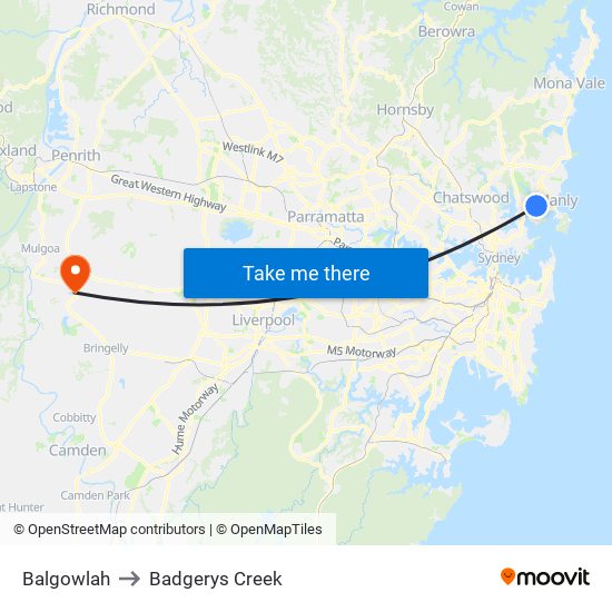 Balgowlah to Badgerys Creek map