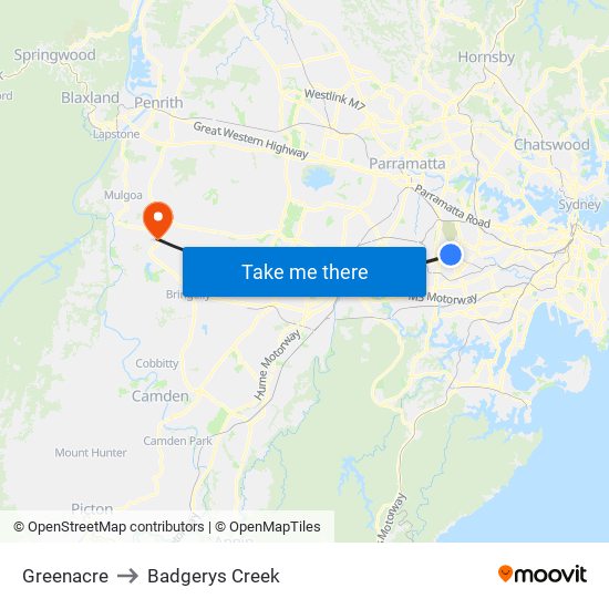 Greenacre to Badgerys Creek map