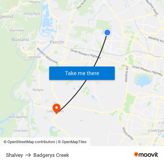 Shalvey to Badgerys Creek map