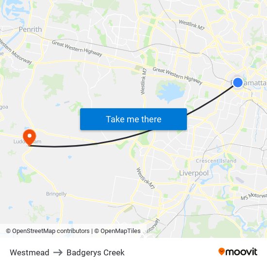 Westmead to Badgerys Creek map