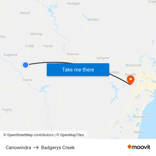 Canowindra to Badgerys Creek map
